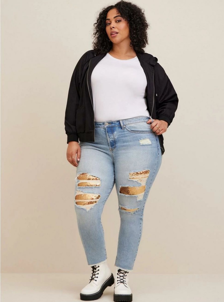 Jeans * | Torrid High-Rise Straight Vintage Stretch Mid-Rise Sequin Backed Jean