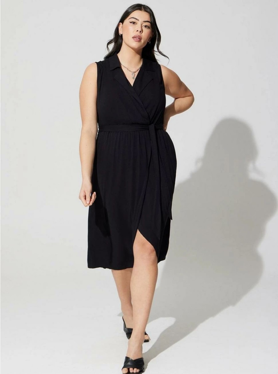 Dresses * | Torrid Midi Rayon Slub Sleeveless Shirt Dress