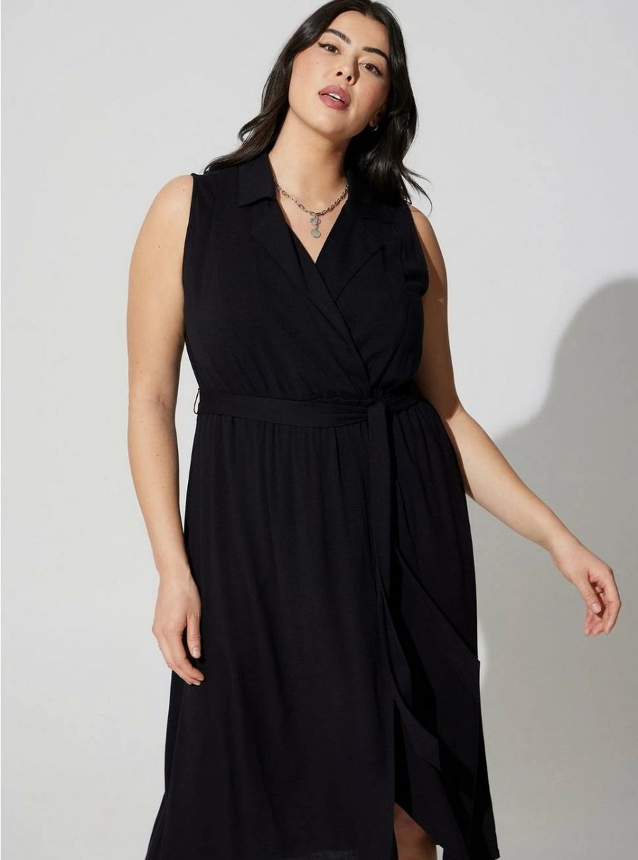 Dresses * | Torrid Midi Rayon Slub Sleeveless Shirt Dress