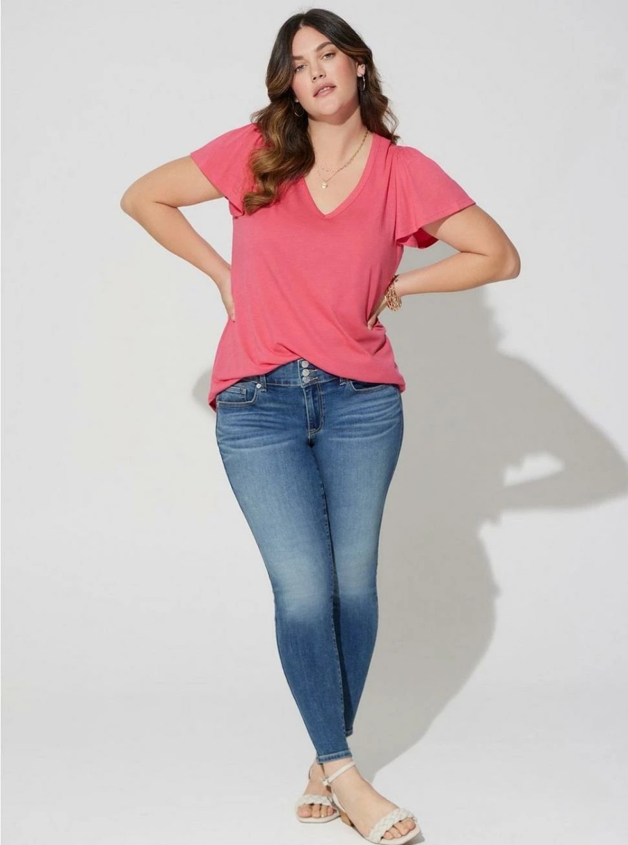 Tops * | Torrid Girlfriend Signature Jersey V-Neck Flutter Sleeve Tee