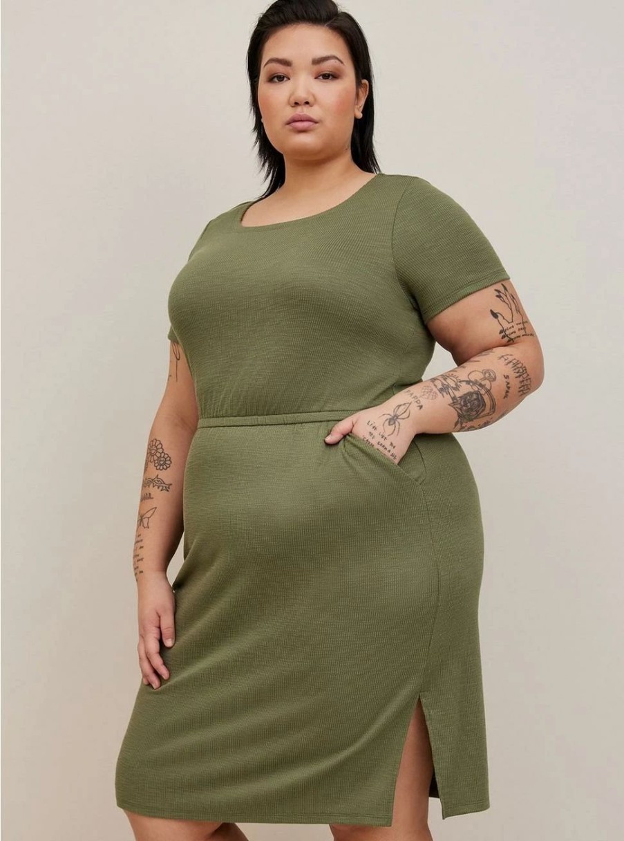 Dresses * | Torrid At The Knee Slub Rib Slit T-Shirt Dress