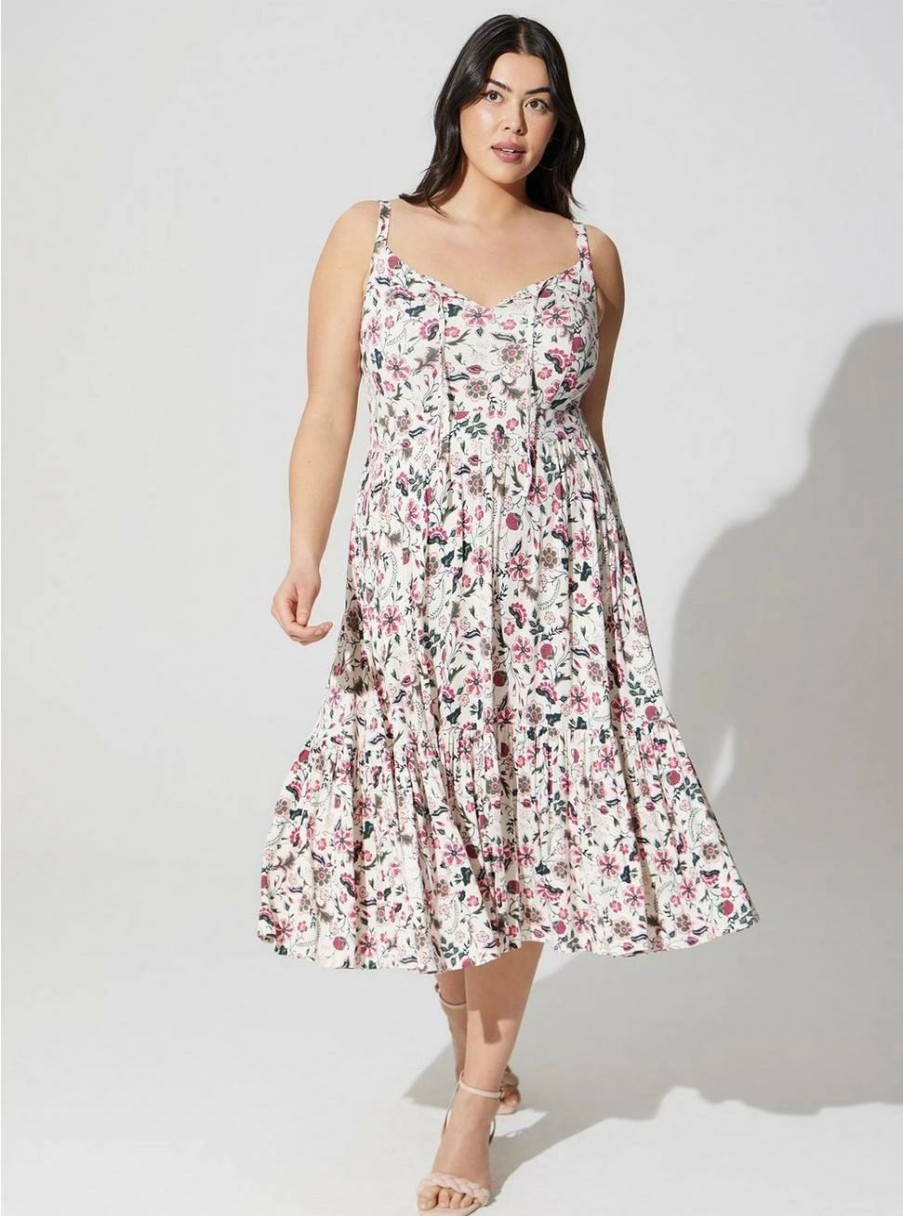 Dresses * | Torrid Midi Supersoft Tiered Tie Front Dress