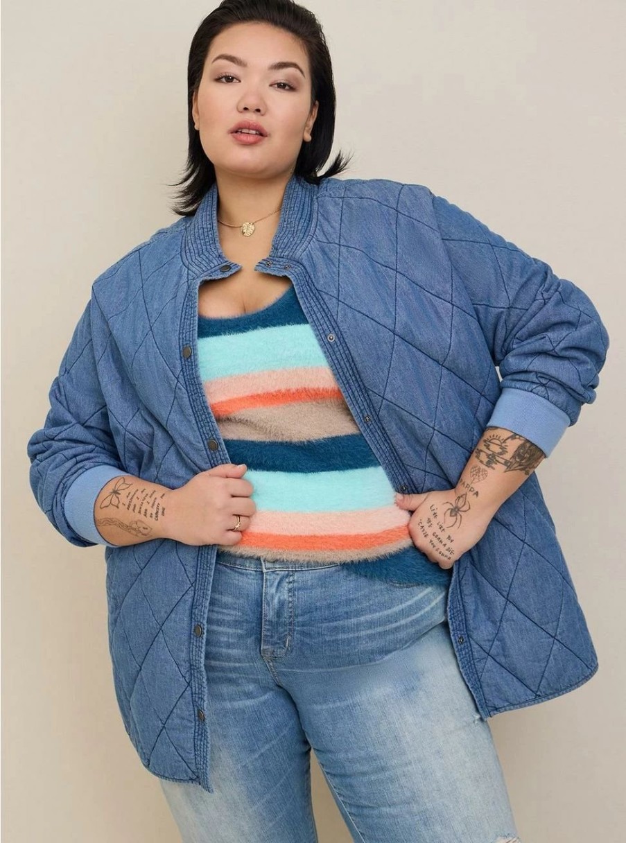 Jackets * | Torrid Chambray Quilted Shacket