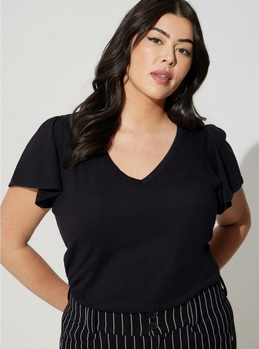 Tops * | Torrid Girlfriend Signature Jersey V-Neck Flutter Sleeve Tee