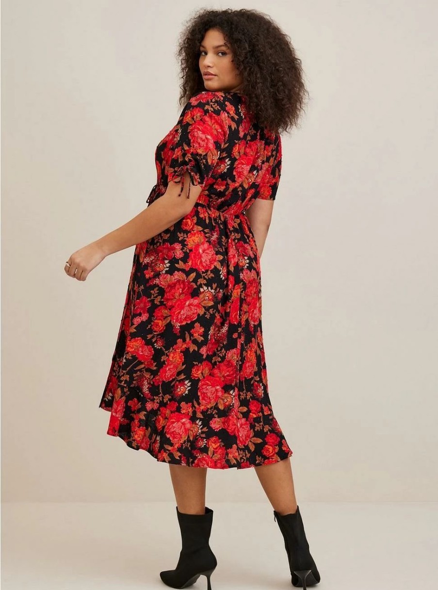 Dresses * | Torrid Midi Swiss Linen Surplice Dress