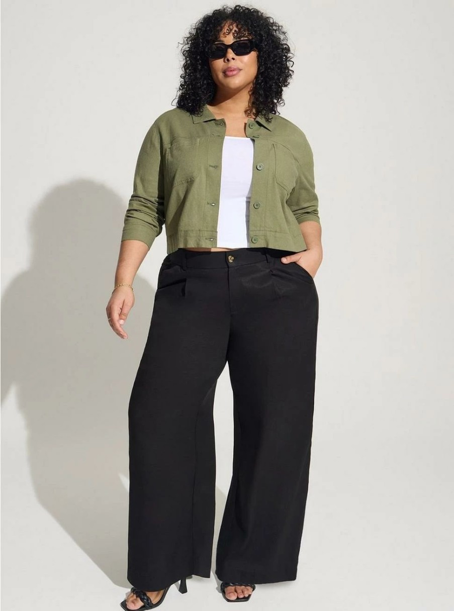 Bottoms * | Torrid Wide Leg Studio Linen High-Rise Pant