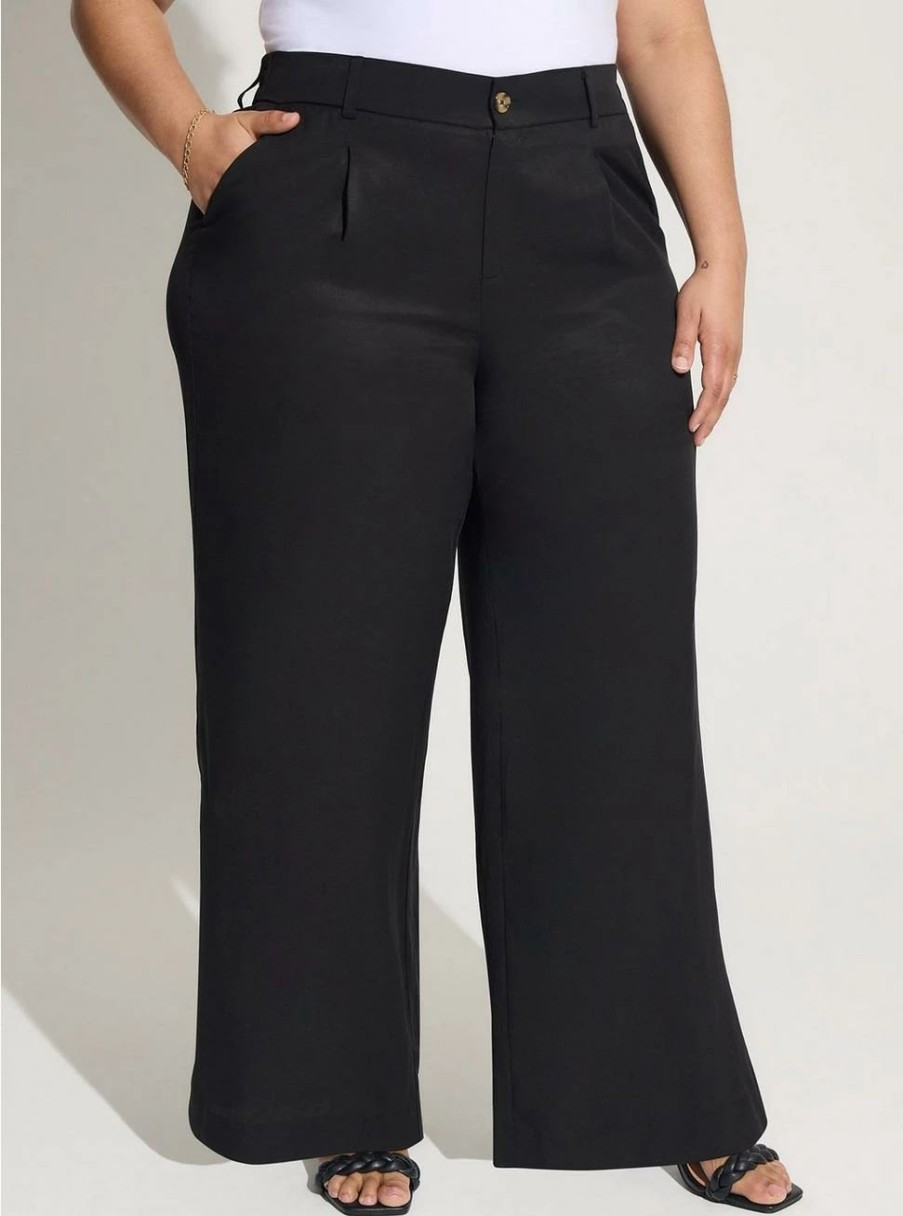 Bottoms * | Torrid Wide Leg Studio Linen High-Rise Pant