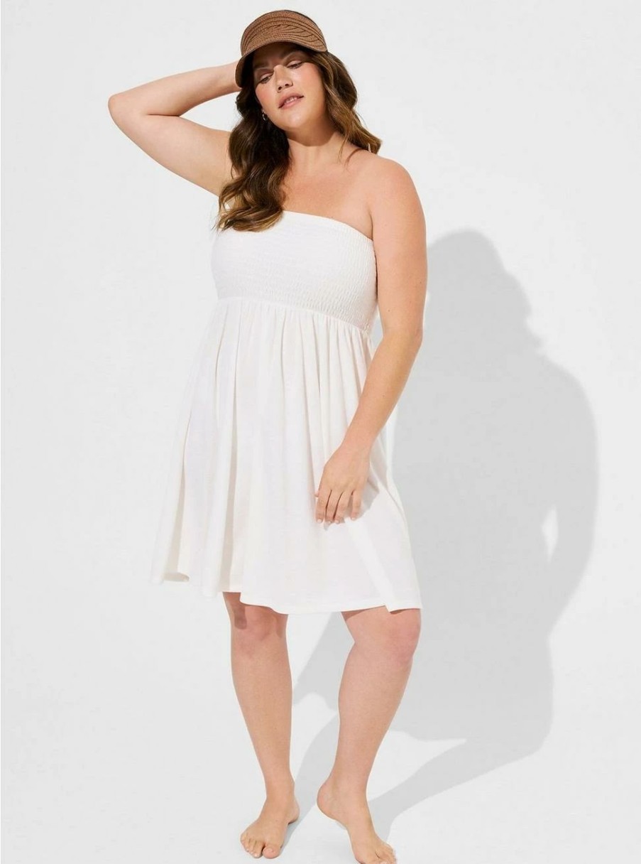 Dresses * | Torrid Mini Terry Cloth Smocked Strapless Beach Dress