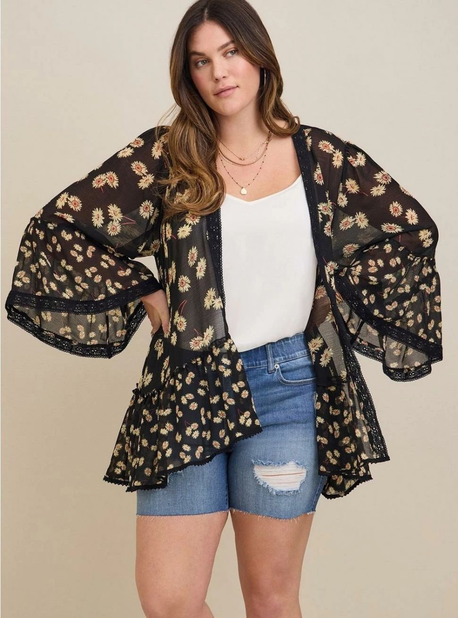 Jackets * | Torrid Textured Chiffon Flouncy Ruffle Kimono