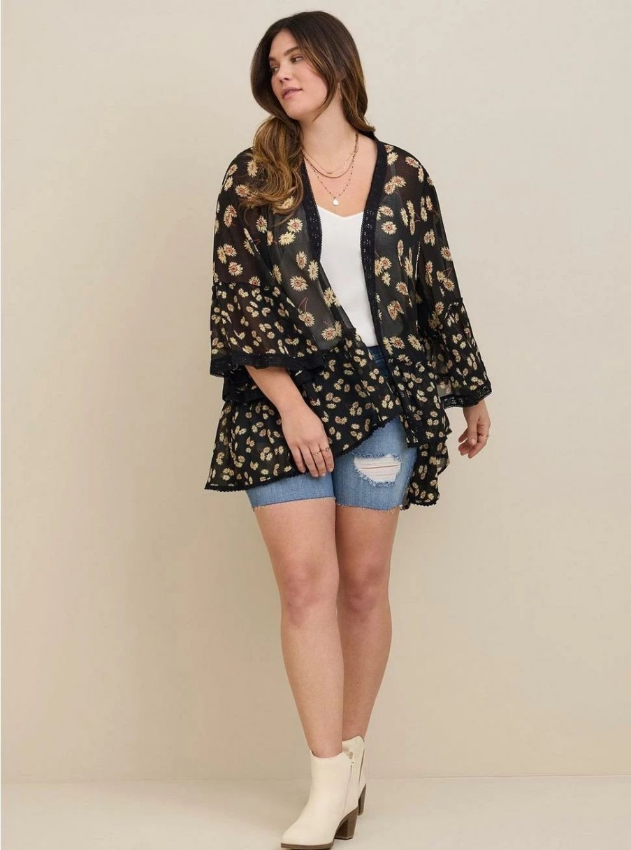 Jackets * | Torrid Textured Chiffon Flouncy Ruffle Kimono