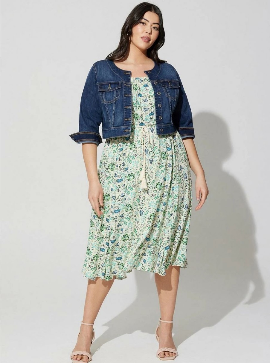 Jackets * | Torrid Denim Crop Collarless Jacket