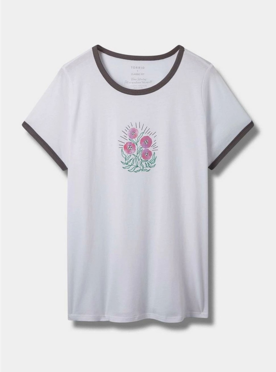 Tops * | Null Floral Classic Fit Crew Neck Ringer Tee