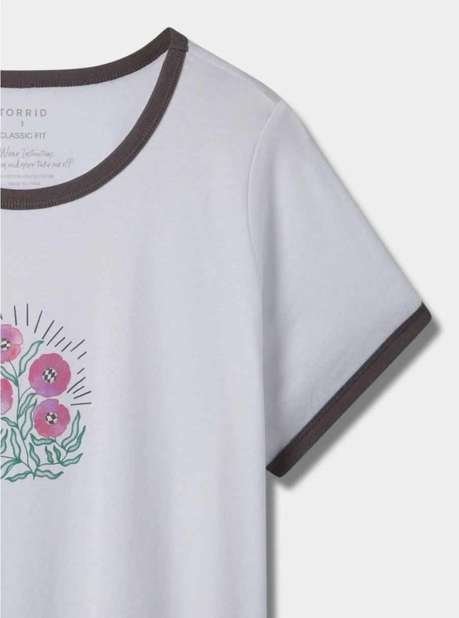 Tops * | Null Floral Classic Fit Crew Neck Ringer Tee