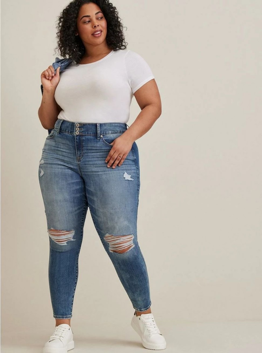 Jeans * | Torrid Jegging Skinny Super Soft High-Rise Destructed Jean