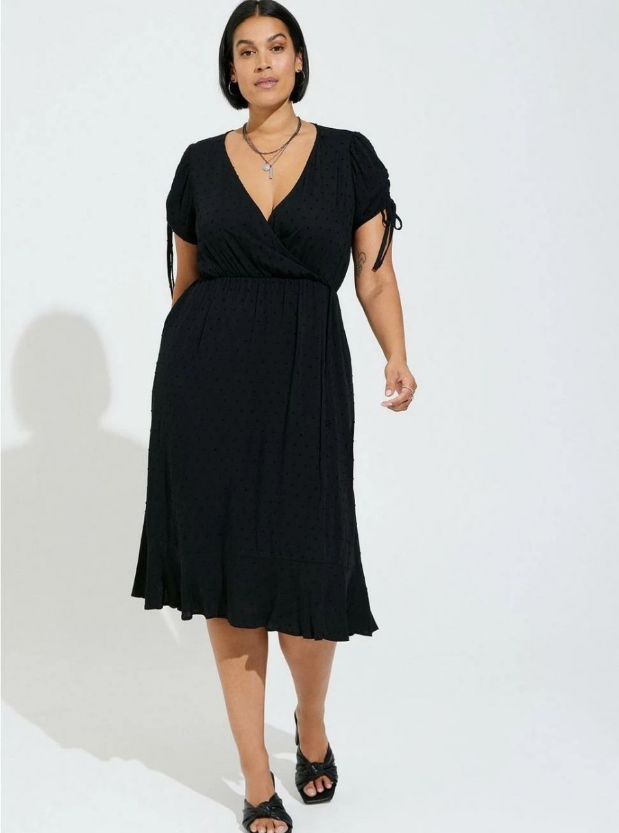 Dresses * | Torrid Midi Swiss Linen Surplice Dress