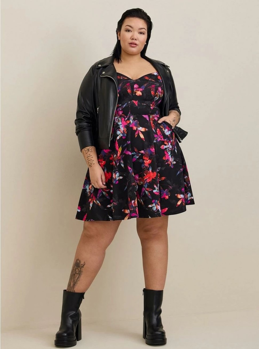 Dresses * | Torrid Mini Scuba Lace-Up Fit And Flare Dress