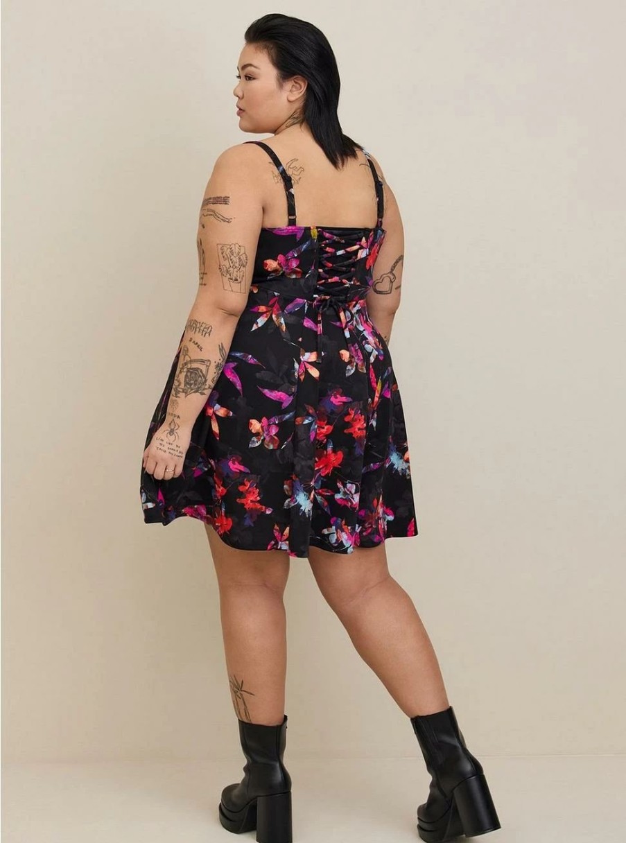 Dresses * | Torrid Mini Scuba Lace-Up Fit And Flare Dress