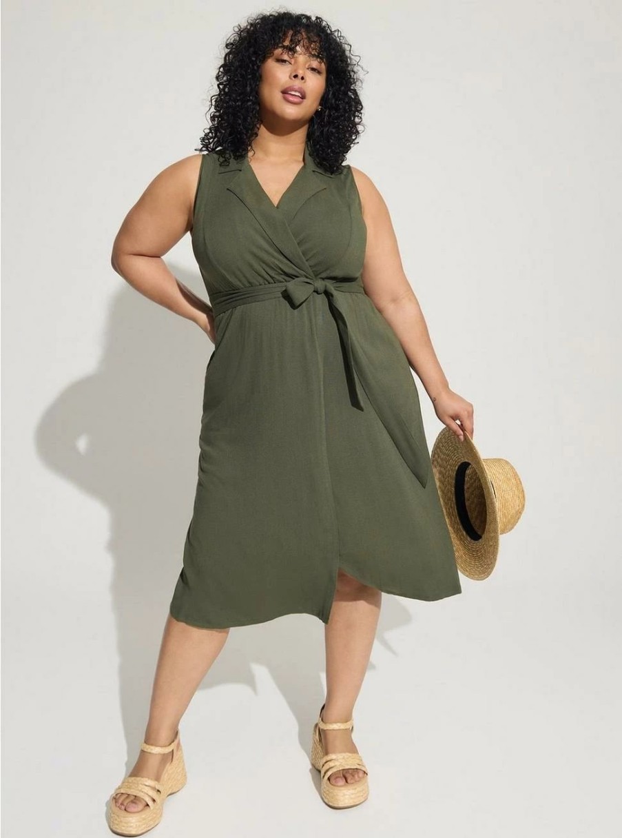 Dresses * | Torrid Midi Rayon Slub Sleeveless Shirt Dress