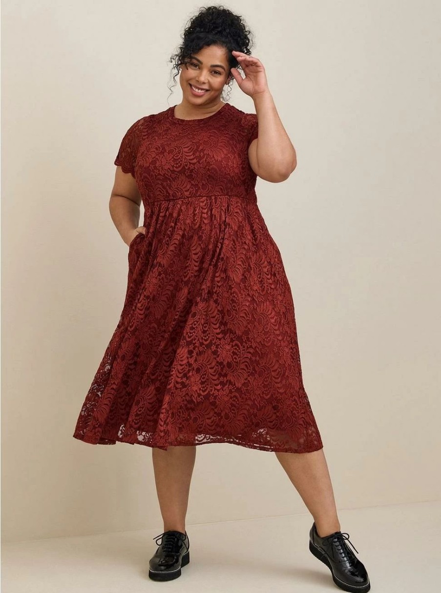 Dresses * | Torrid Midi Lace Fit And Flare Dress