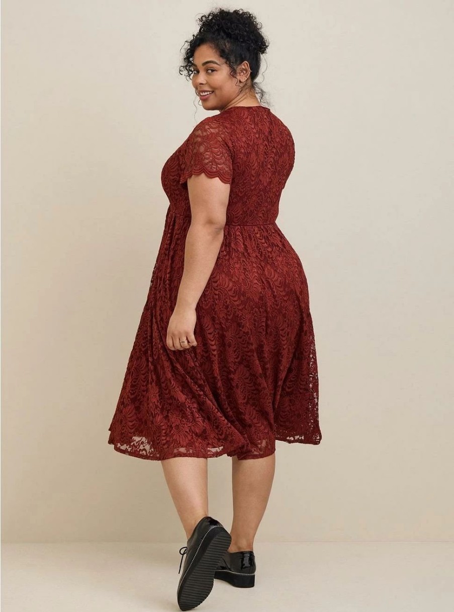 Dresses * | Torrid Midi Lace Fit And Flare Dress