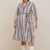 Dresses * | Torrid Midi Stretch Challis Button Front Shirt Dress Multi Stripe