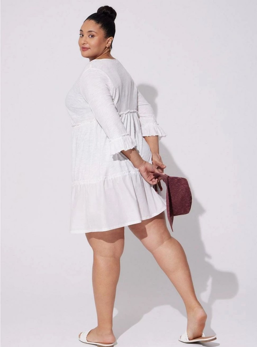 Dresses * | Torrid Mini Cotton Ruffle Long Sleeve Beach Dress