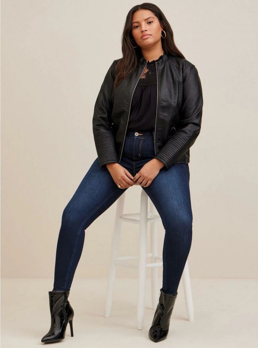 Jackets * | Torrid Faux Leather Collarless Moto Jacket