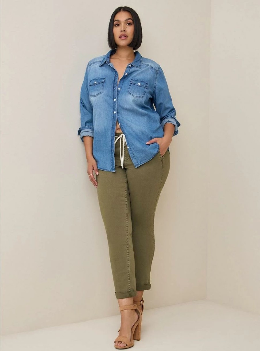 Bottoms * | Torrid Pull-On Boyfriend Straight Stretch Twill Mid-Rise Pant (Tall)