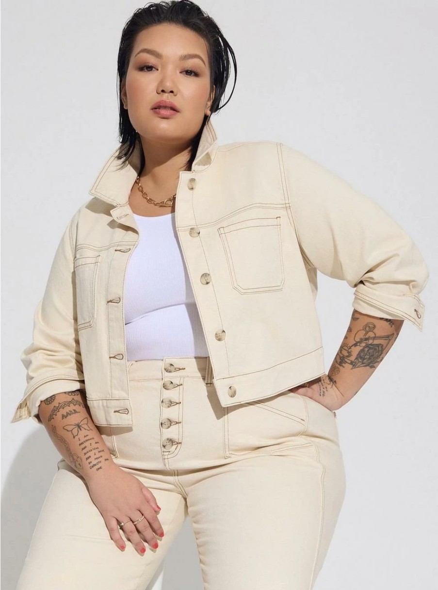 Jackets * | Torrid Denim Crop Patch Pocket Jacket